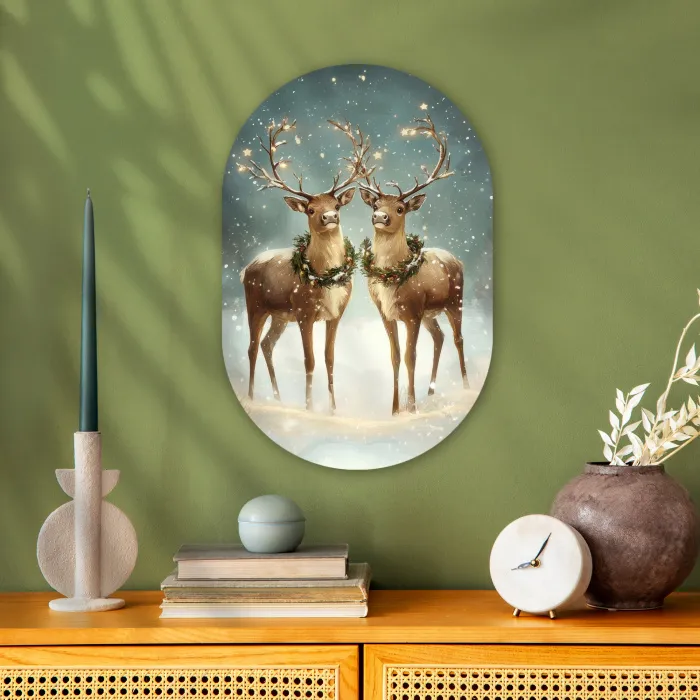 Kerstmagie - Winterwoud - Rendier Wandcirkel Ovaal Forex klein -sfeer2