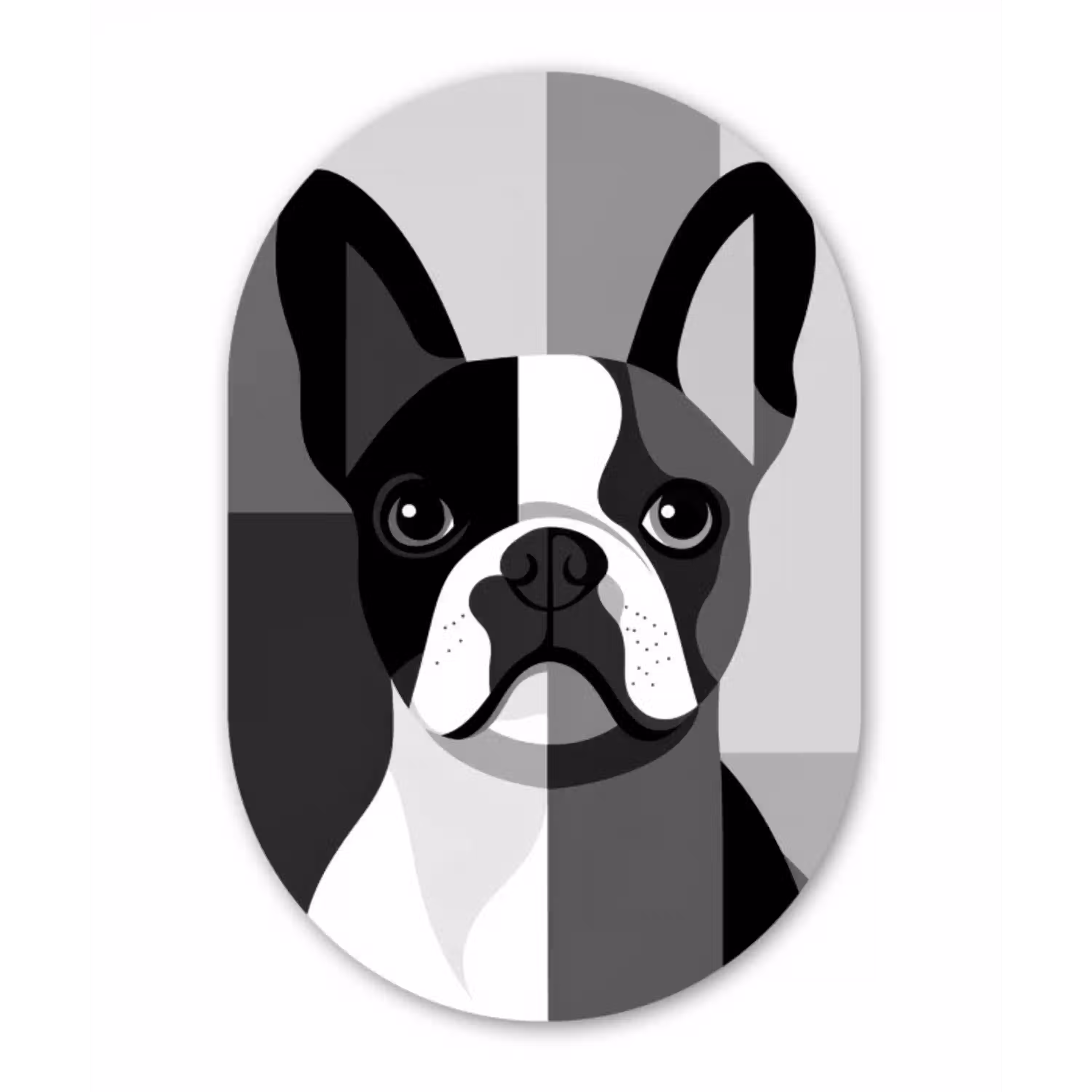 Buldog - Zwart - Abstract - Vlakken Wandcirkel Ovaal Aluminium middel -3d