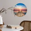 Steiger - Water - Zonsondergang - Roze - Horizon Wandcirkel behangsticker klein -sfeer3