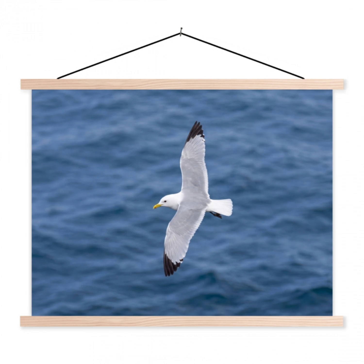 Zeemeeuw - Oceaan - Blauw textielposter latten blank klein -3d