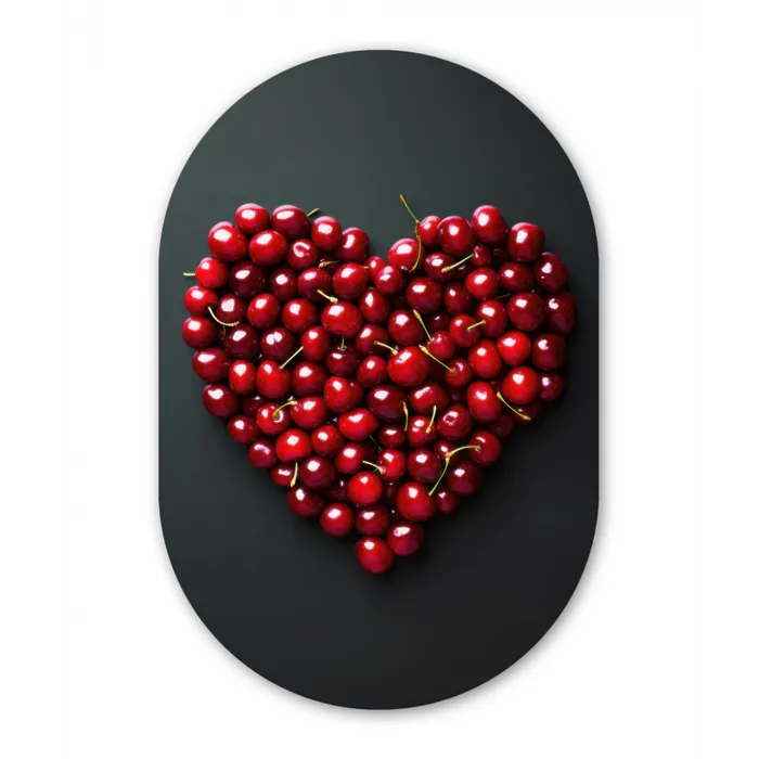 Kersen - Hart - Rood - Zwart Wandcirkel Ovaal Glas middel -3d