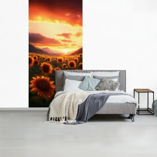 Zonnebloemen - Zonsondergang - Landschap fotobehang vinyl groot -slaapkamer