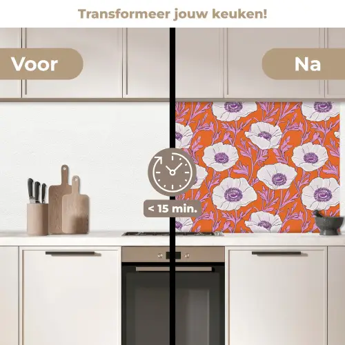 Bloemen - Grafisch - Oranje keuken achterwand 2 middel 871 -voor-na2_NL