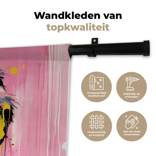 Vogel - Roze - Geel - Blauw Wandkleed katoen klein -sfeer2