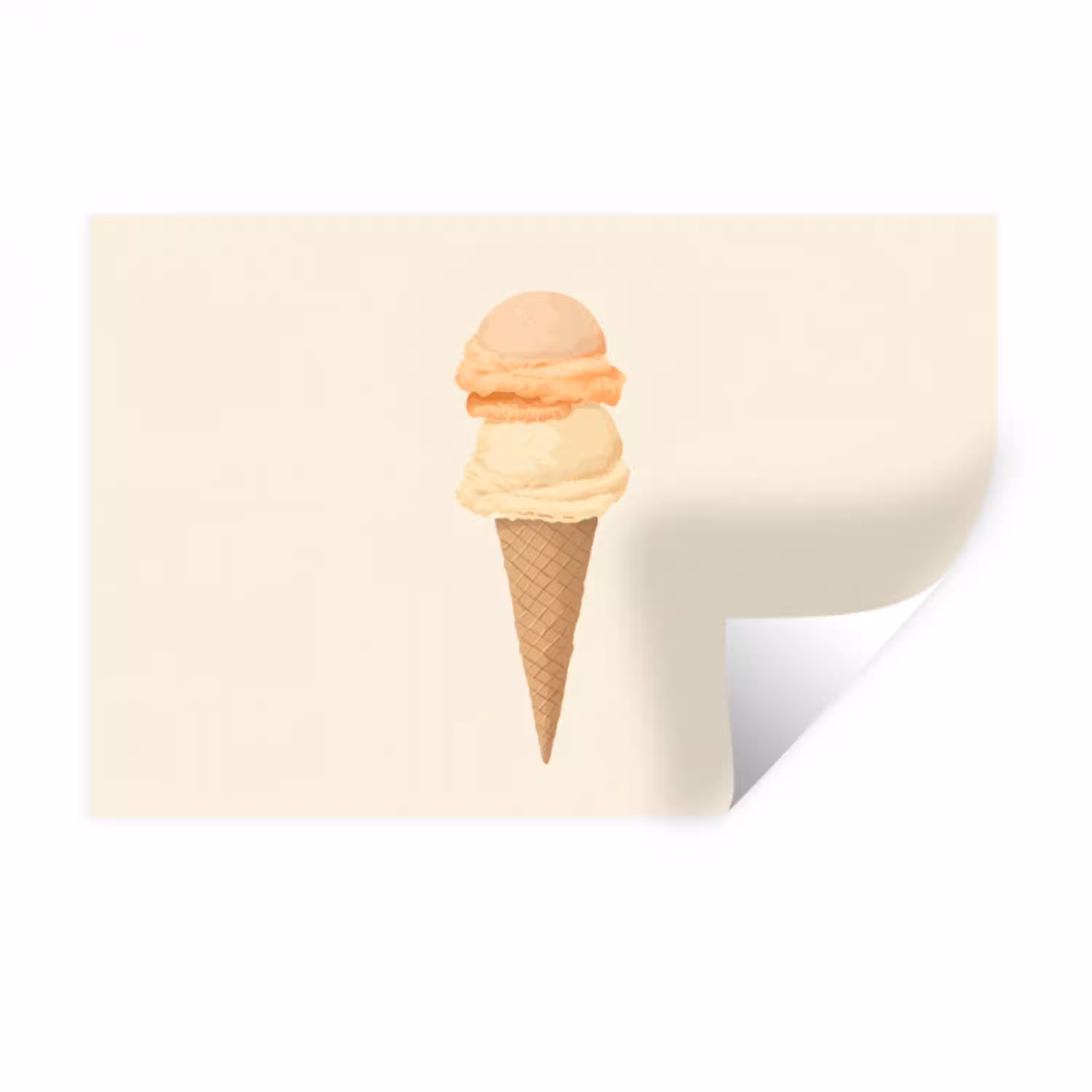 Minimalistisch - Schepijs - Hoorntje - Beige Muursticker klein -3d