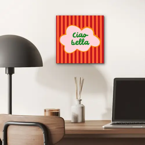 Ciao bella - Tekstwolk - Strepen - Oranje aluminium wit klein -sfeer5