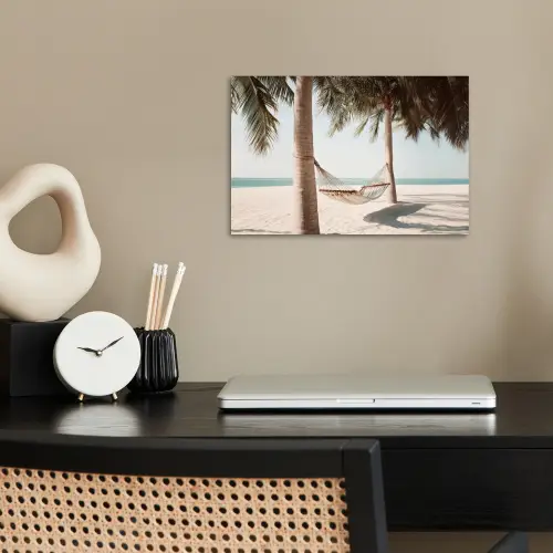 Hangmat - Palmbomen - Strand - Zee poster papier klein -sfeer1