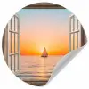 Doorkijk - Zee - Boot - Zonsondergang Wandcirkel behangsticker klein -3d