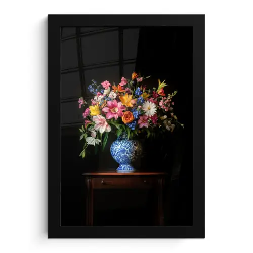 Kleur - Vaas - Bloemen - Boeket fotolijst zwart zonder passe partout klein -3d
