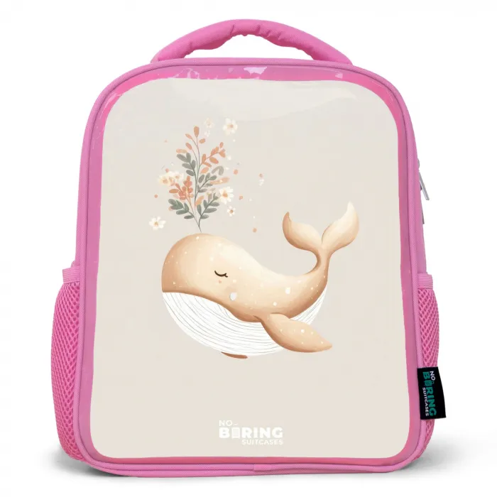 Walvis in pastel beige kleuren Kinderrugzak - Roze middel -3d