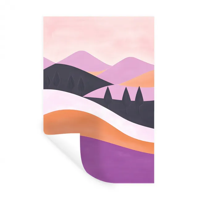 Abstract - Heuvels - Bomen - Groen Muursticker klein -3d