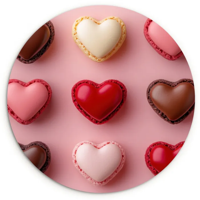 Macarons - Hartjes - Kleurrijk - Roze Wandcirkel kunststof plaat 5mm dik klein -3d