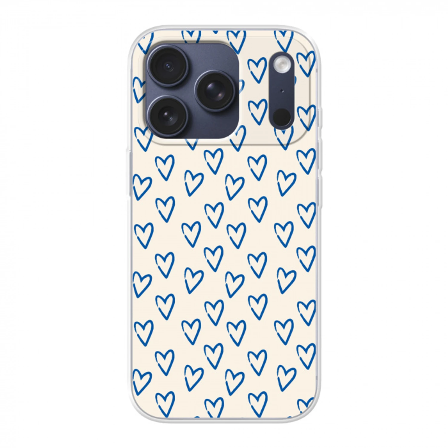 Hartjes patroon - Blauw - Beige - Liefde Telefoonhoesje iPhone 17 Pro klein -3d