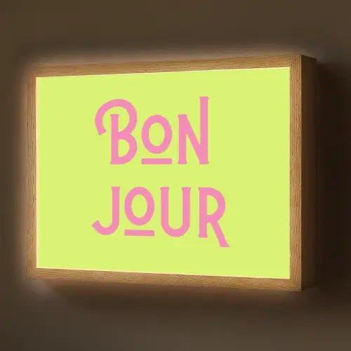 Groen - Roze bonjour - art-deco Light Box met batterij (Wandlamp) middel -z3d_website