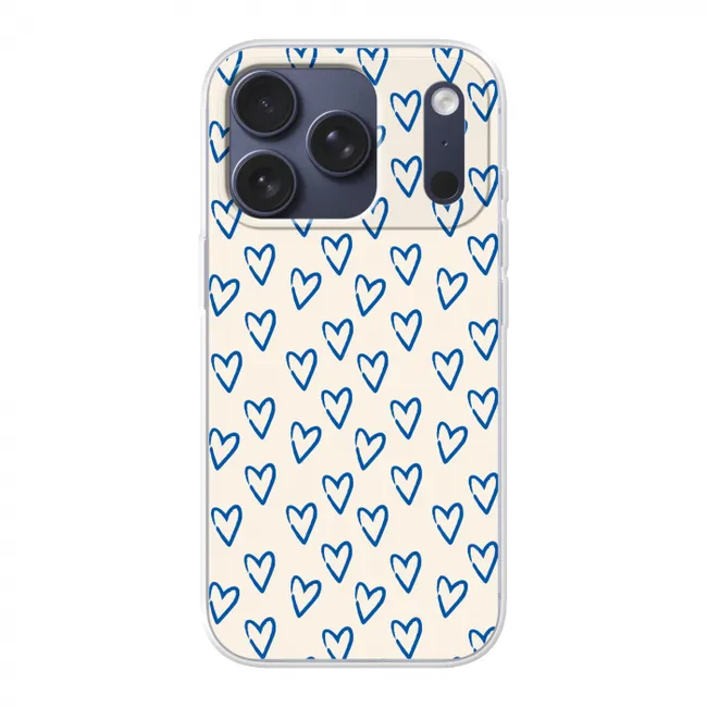 Telefoonhoesje - Hartjes patroon - Blauw - Beige - Liefde