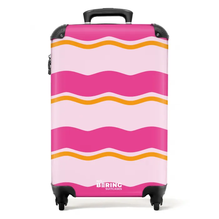 Golvende strepen in roze en oranje NBS - Handbagage koffer - Unisex middel -productfoto_recht