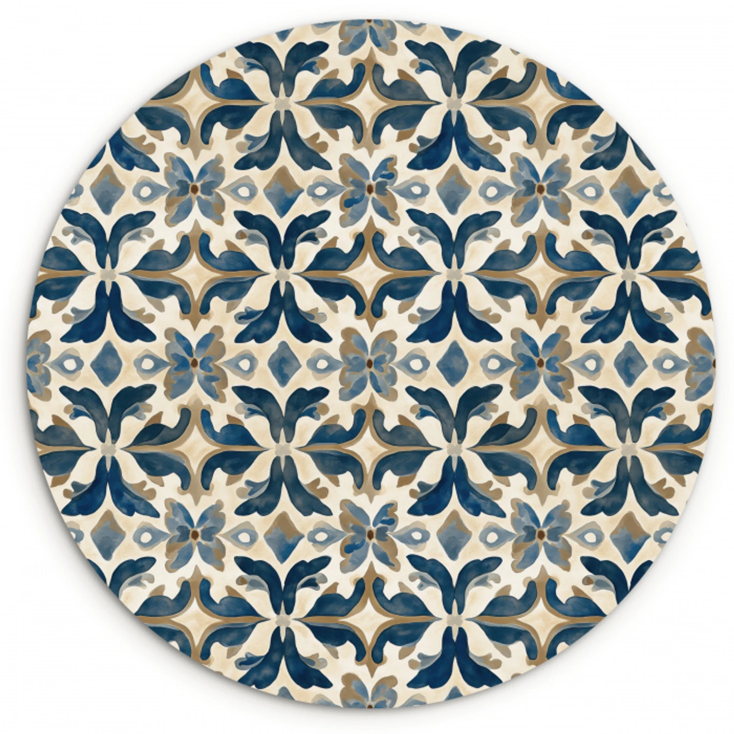 Tegel - Patroon - Blauw - Beige Wandcirkel kunststof plaat 5mm dik klein 188 -3d