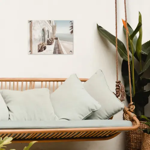 Terras - Stoelen - Strand - Beige tuinposter los doek klein -sfeer7