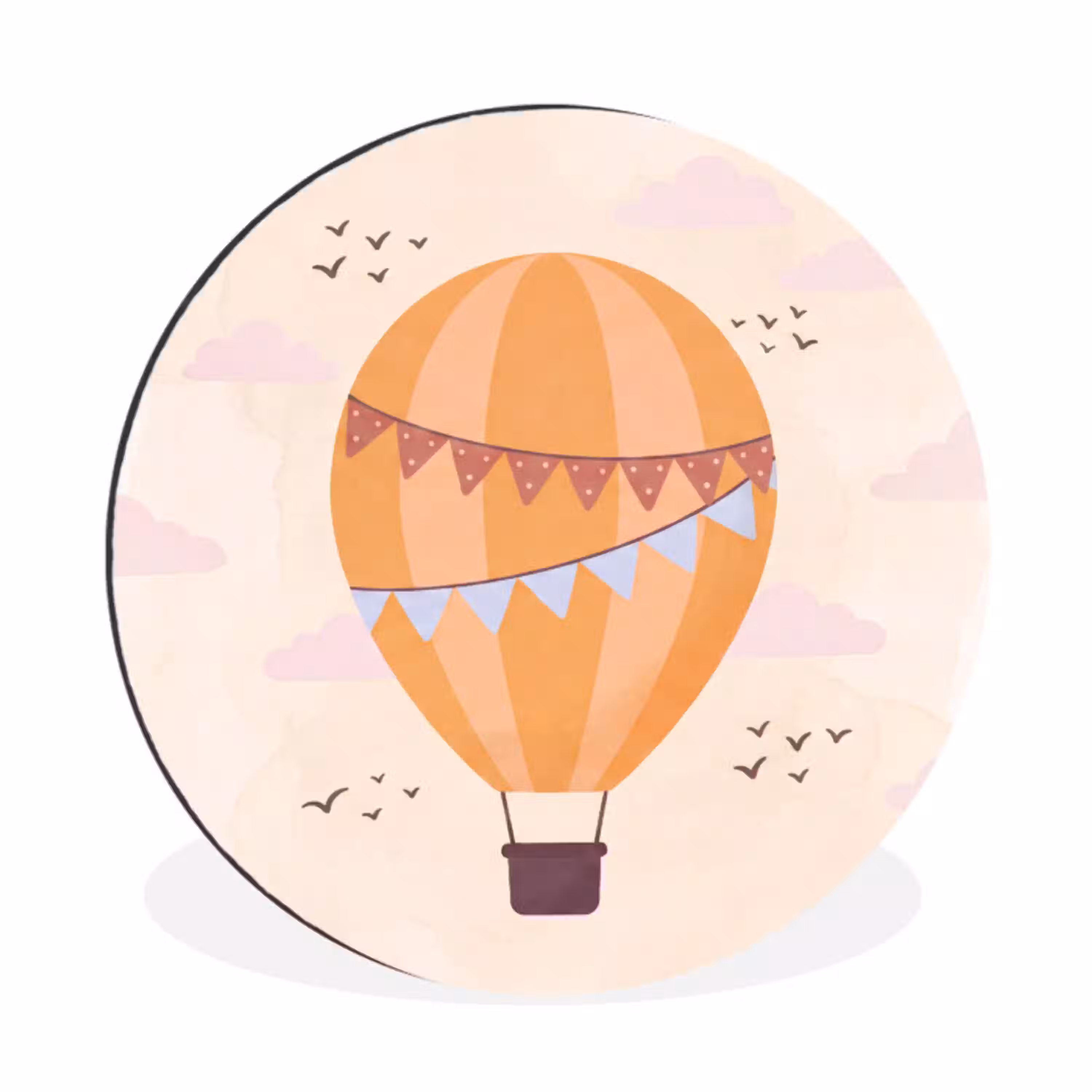 Luchtballon - Slingers - Avontuur - Illustratie - Oranje Wandcirkel aluminium klein -3d