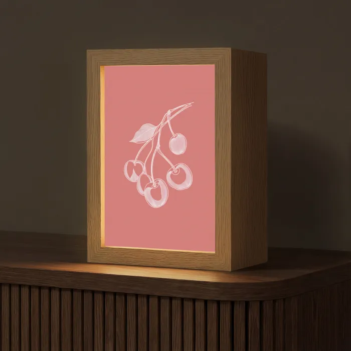 Lijnillustratie - Kersen - Tak - Wit Light Box met kabel (Tafellamp) klein -z3d_website