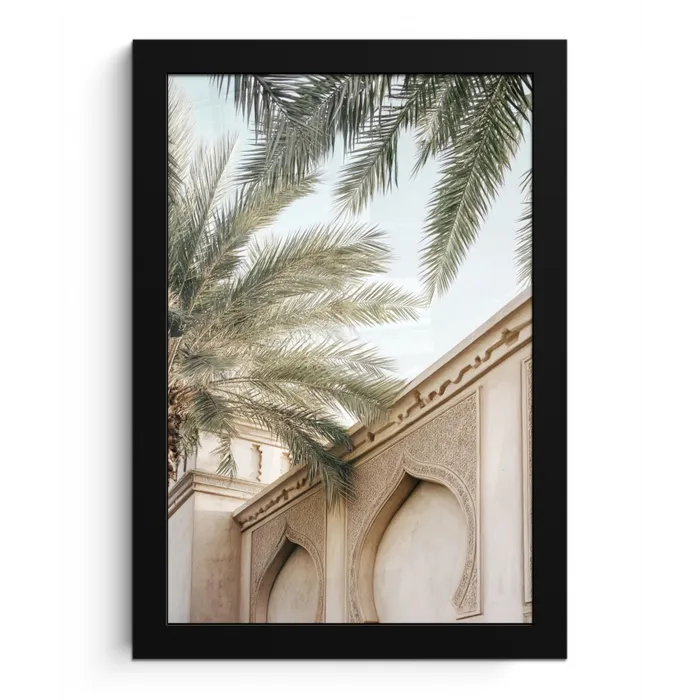 Gebouw - Palmbomen - Beige - Zon fotolijst zwart zonder passe partout klein -3d