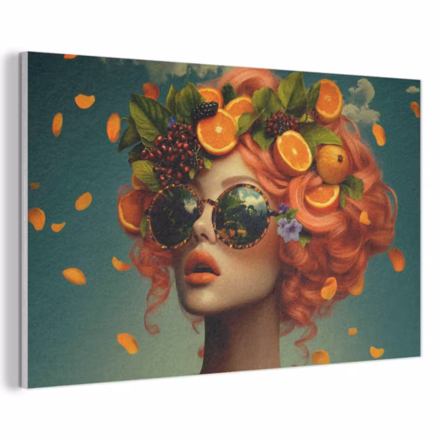 Akoestisch schilderij - Vrouw - Sinaasappel - Bessen - Oranje