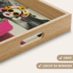 Vrouw - Kat - Bloemen - Kopje - Retro Dienblad Rechthoek middel -USP_HandgreepDE