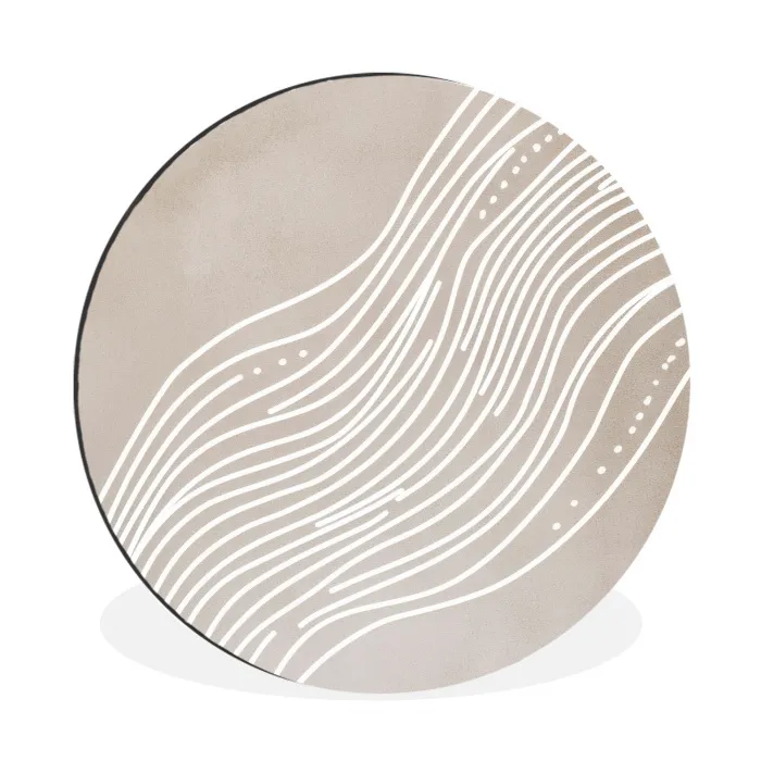 Golvende lijnen - Vloeiend - Zandkleurig Wandcirkel aluminium klein -3d