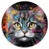 Kat - Graffiti - Dieren - Kleuren - Grijs Wandcirkel kunststof plaat 5mm dik klein -3d