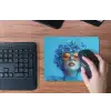 Vrouw - Bloem - Blauw - Modern - Bril - Portret muismat rubber klein -toetsenbord