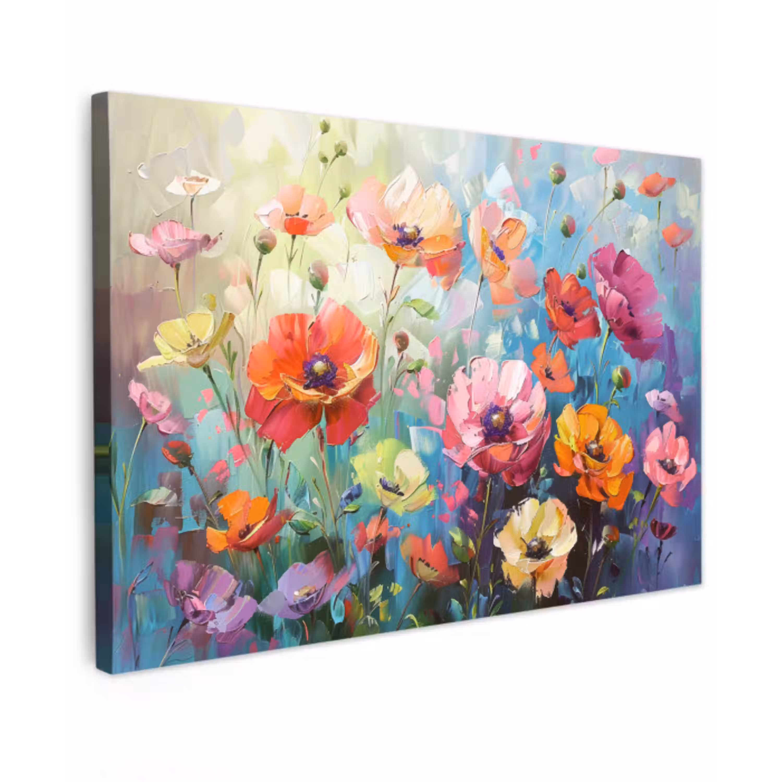 Bloemen - Kleurrijk - Waterverf - Natuur - Zomer Tuinposter op houten frame 2 cm dik klein -3d