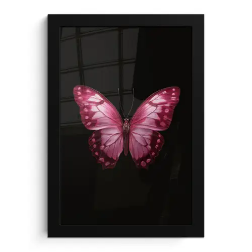 Vlinder - Fuchsia - Grafisch fotolijst zwart zonder passe partout klein -3d