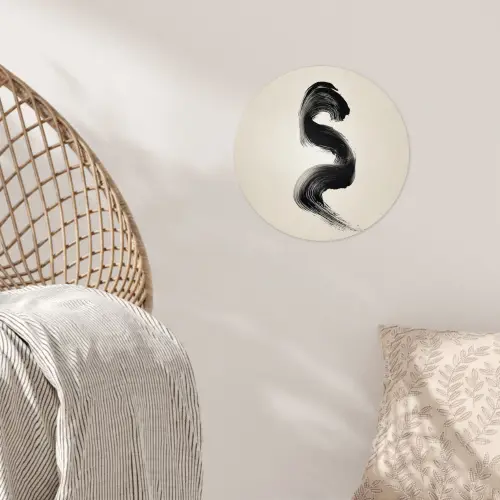 Penseelstreek - Zwart - Minimalistisch Wandcirkel behangsticker klein -sfeer4