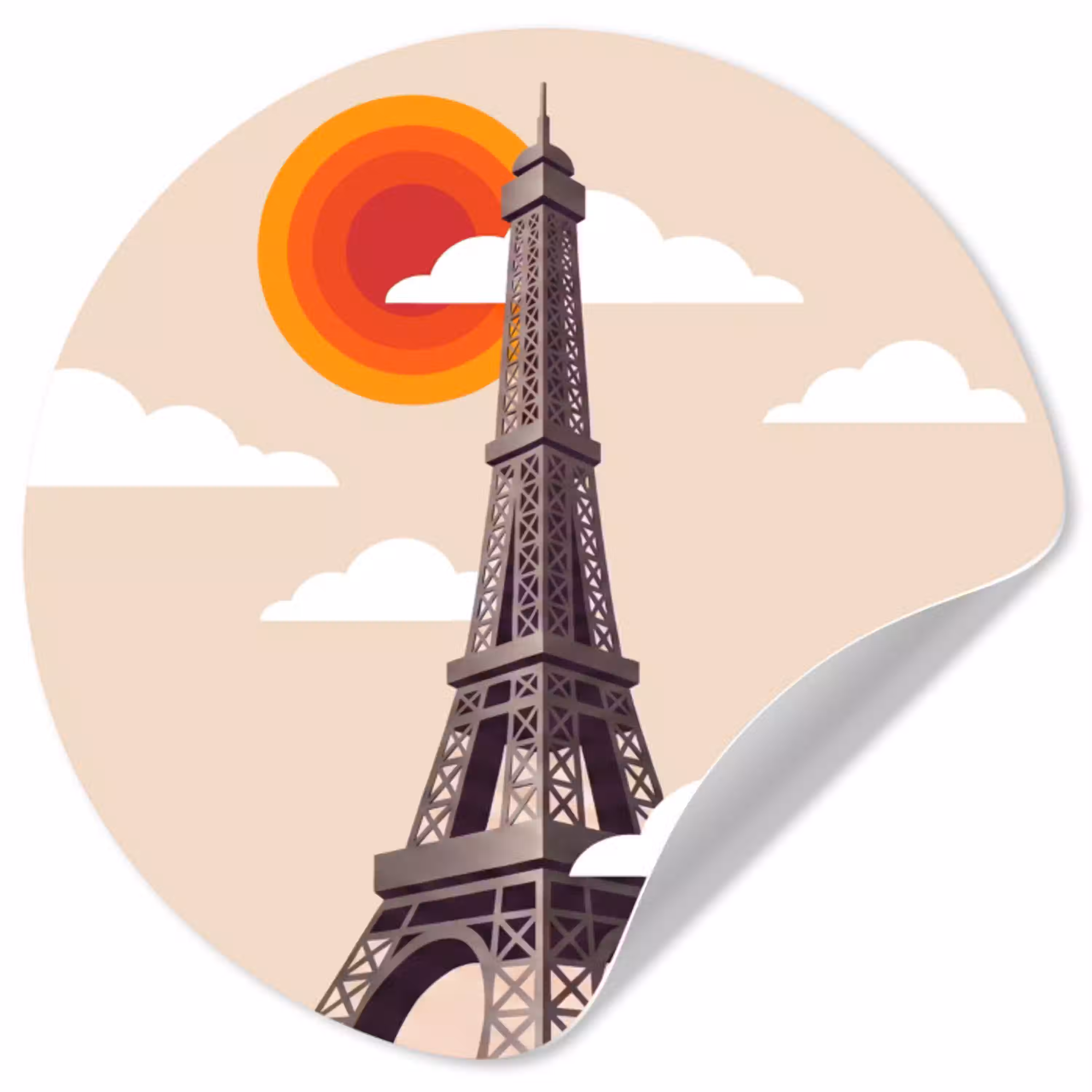 Eiffeltoren - Zon - Architectuur - Abstract - Beige Wandcirkel behangsticker klein -3d