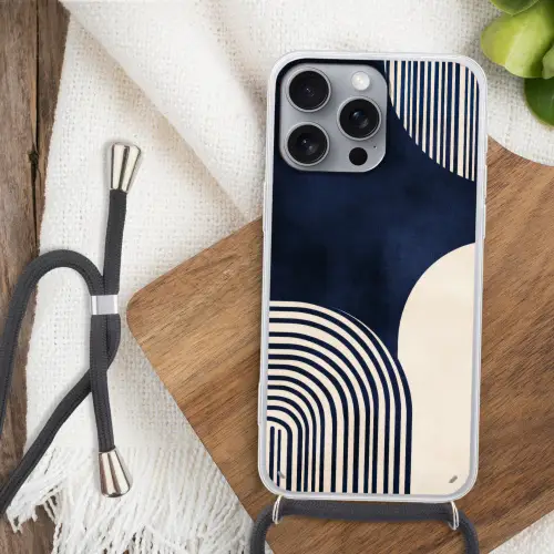 Donkerblauw - Abstract - Lijnen Hoesje iPhone 16 Pro Max met koord klein -sfeer4