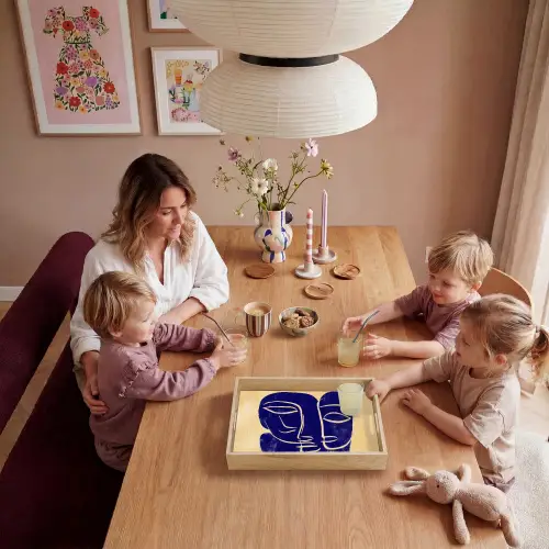 Okergeel - Blauw - Eenvoudige lijnen Dienblad Rechthoek middel -sfeer4