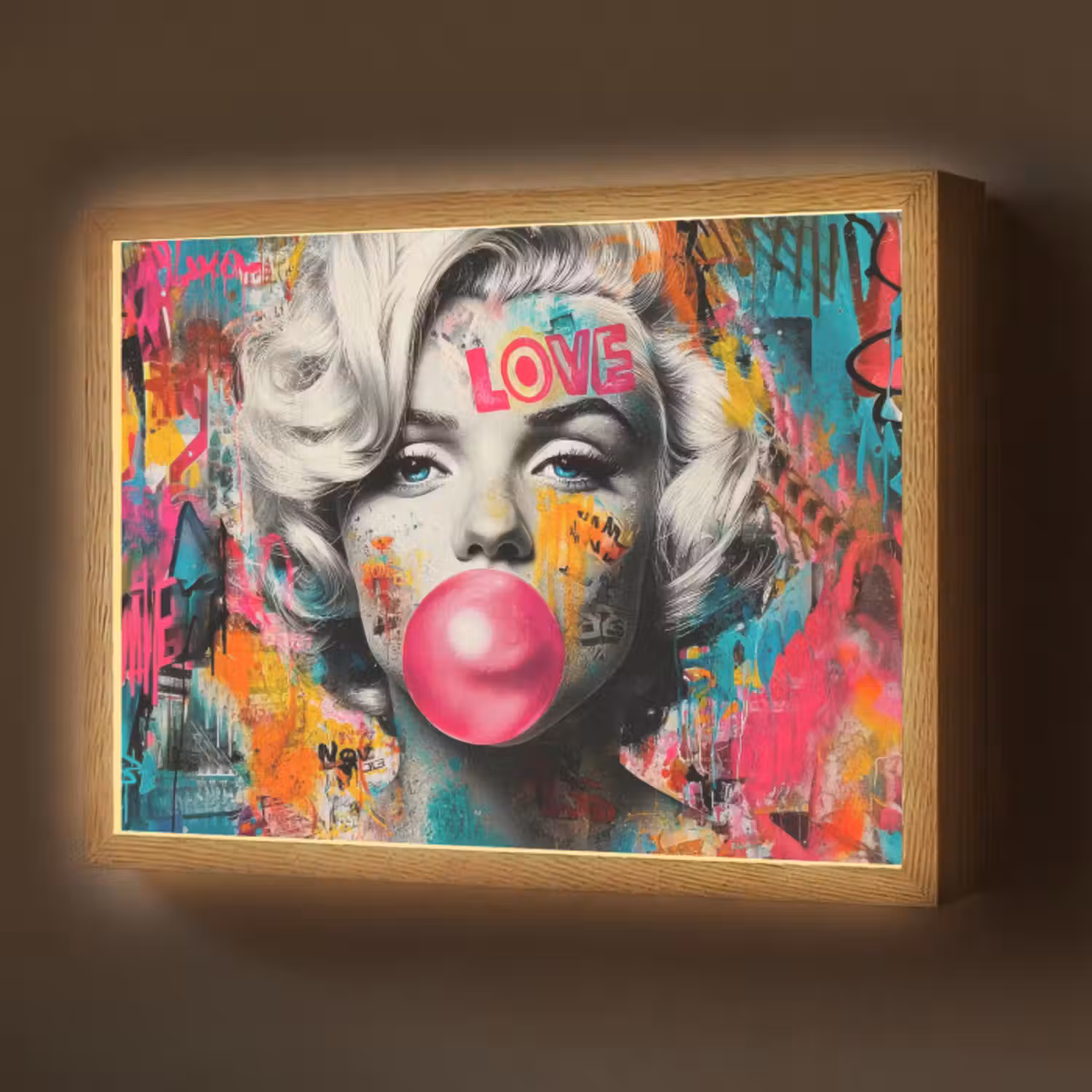 Lightbox - Wandleuchte - Frau - Kaugummi - Graffiti - Neonfarben