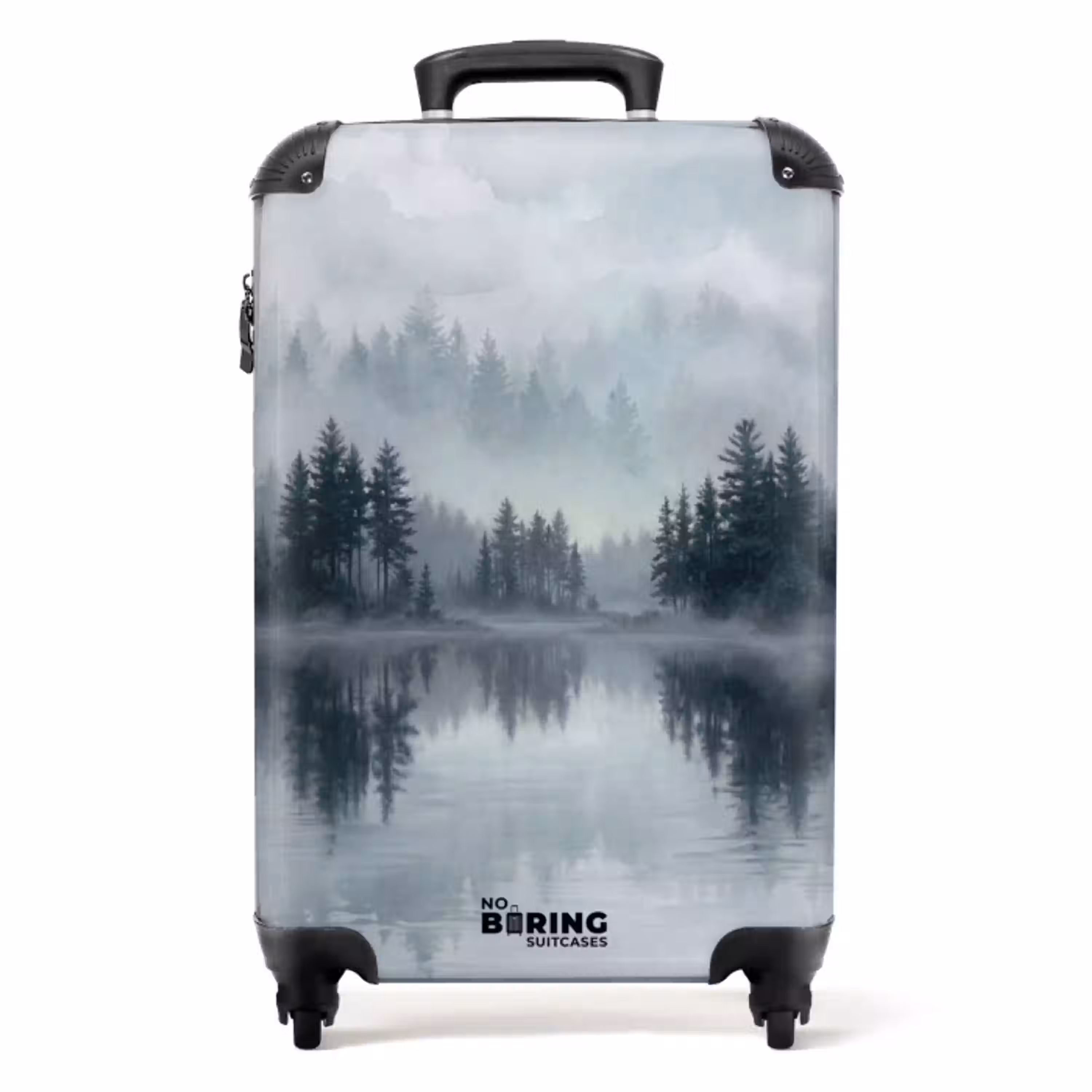 Bos - Meer - Mist - Natuur - Grijs NBS - Handbagage koffer - Volwassenen Unisex middel -productfoto_recht