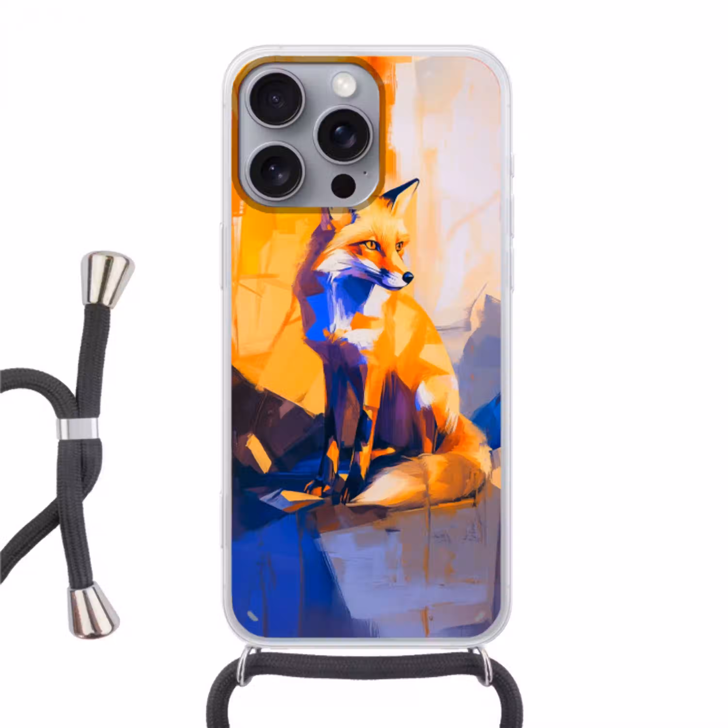 Vos - Oranje - Vormen - Abstract Hoesje iPhone 16 Pro Max met koord klein -3d