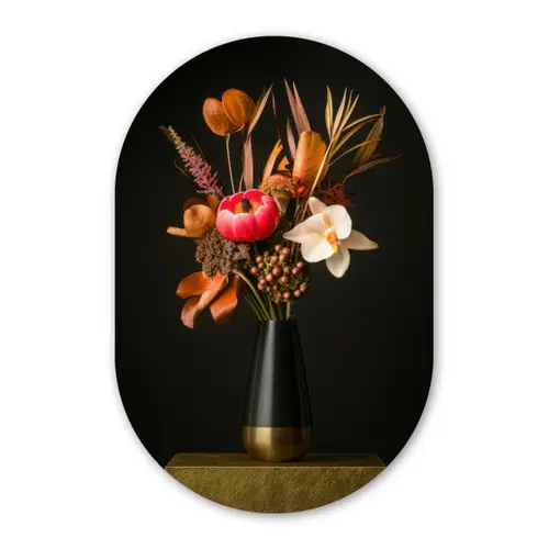 Boeket - Oranje - Gouden - vaas Wandcirkel Ovaal Glas middel -3d