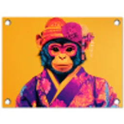 Aap - Kimono - Bloemen - Hoofdtooi tuinposter los doek klein -3d