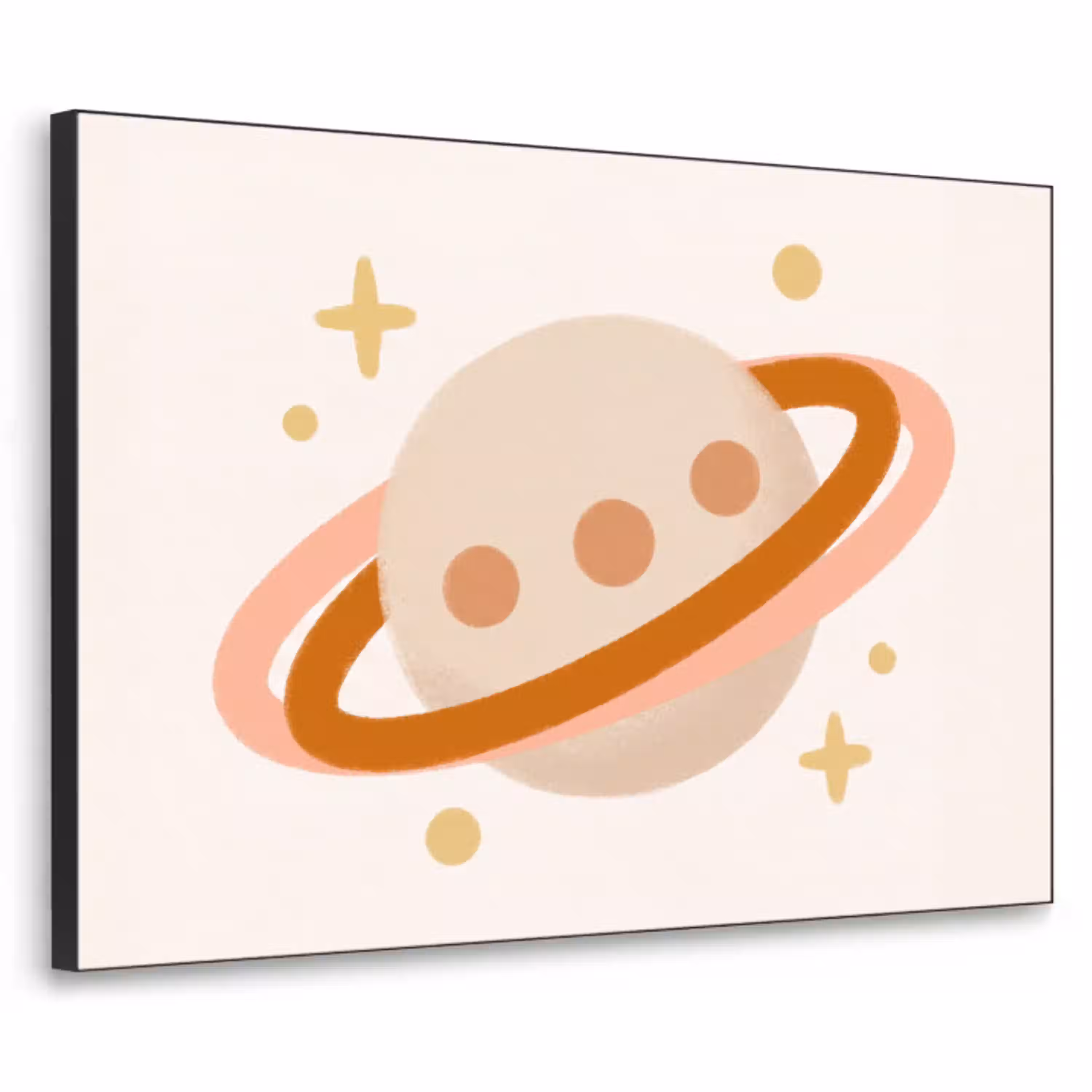 Planeet - Ringen - Ruimte - Illustratie - Beige Textielframe zwart klein -3d