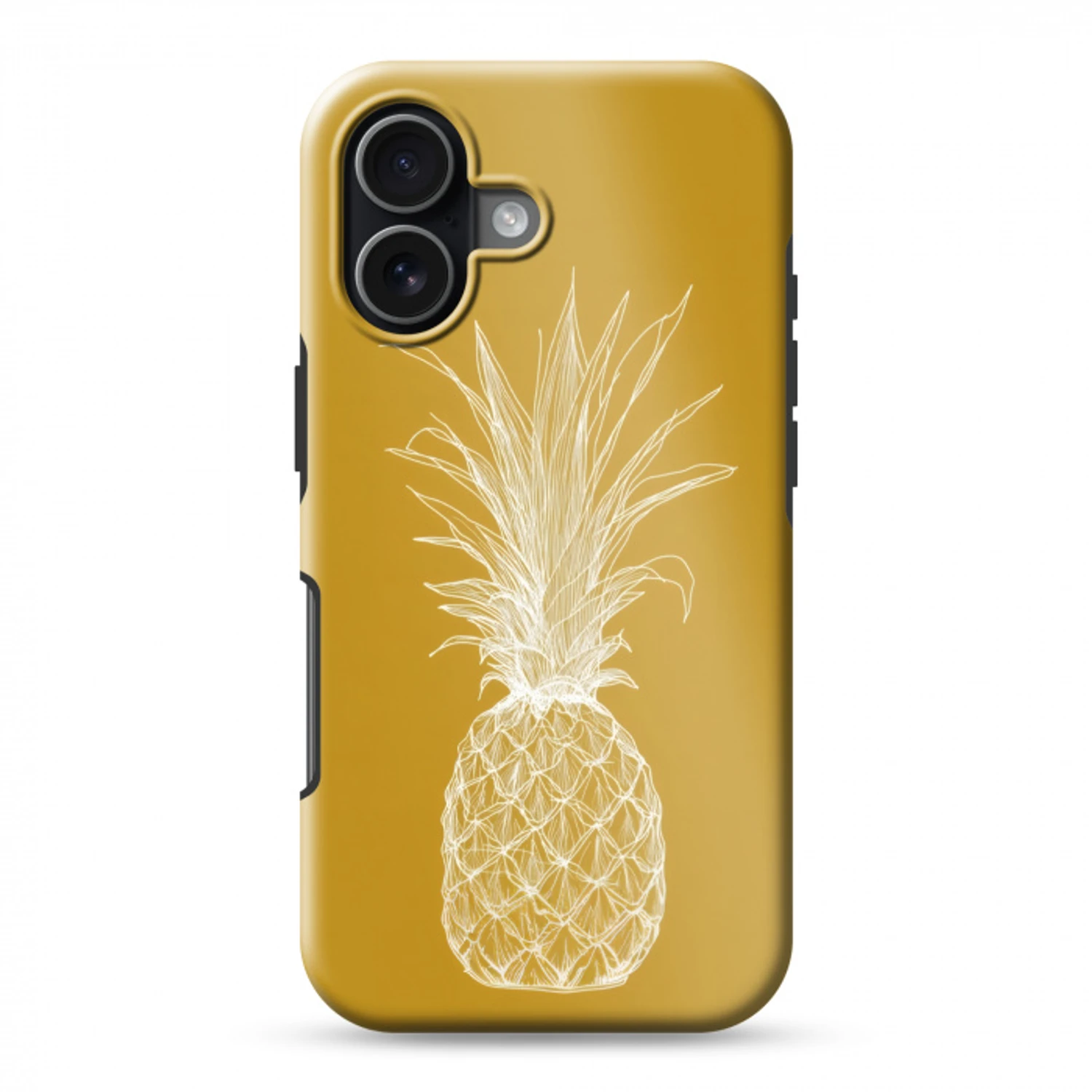 Lijnillustratie - Ananas - Bladkroon - Okergeel Toughcase MagSafe Apple iPhone 17 klein -3d