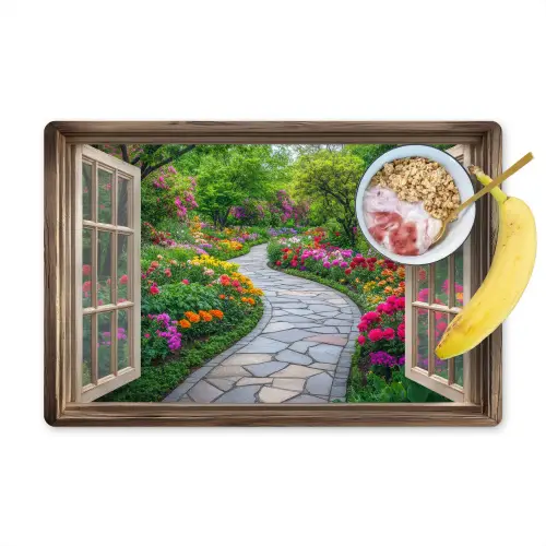 Doorkijk - Bloemen - Tuinpad - Natuur - Raam Placemat vinyl groot -zzzproduct_Kitchenyeah-website