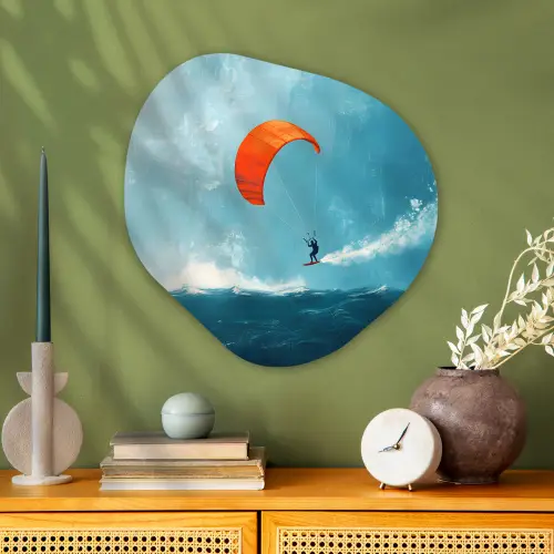 Kitesurfer - Oranje - Zee - Lucht Wandcirkel Organisch Plexiglas middel -sfeer2