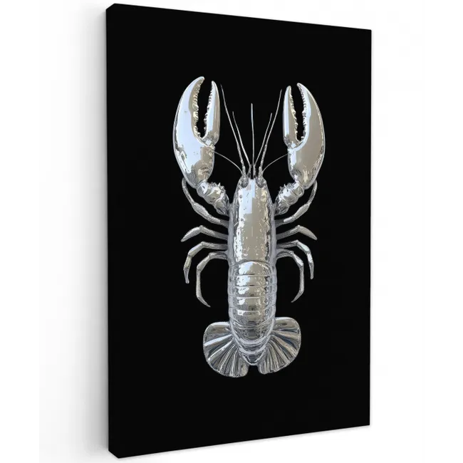 Kreeft - Zilver - Metallic - Luxe Tuinposter op houten frame 2 cm dik klein -3d