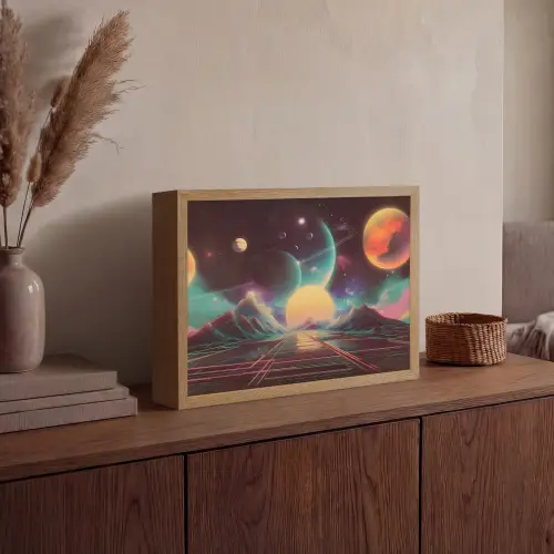 Planeten - Neon - Berglandschap - Zon Light Box met batterij (Wandlamp) middel -sfeer2