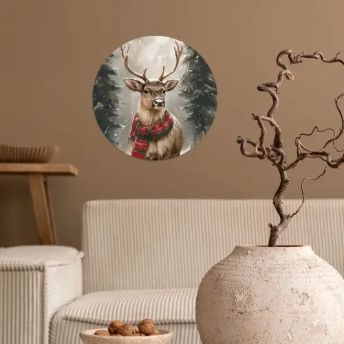 Winter - Bos - Rendier - Donker Wandcirkel behangsticker klein -sfeer1
