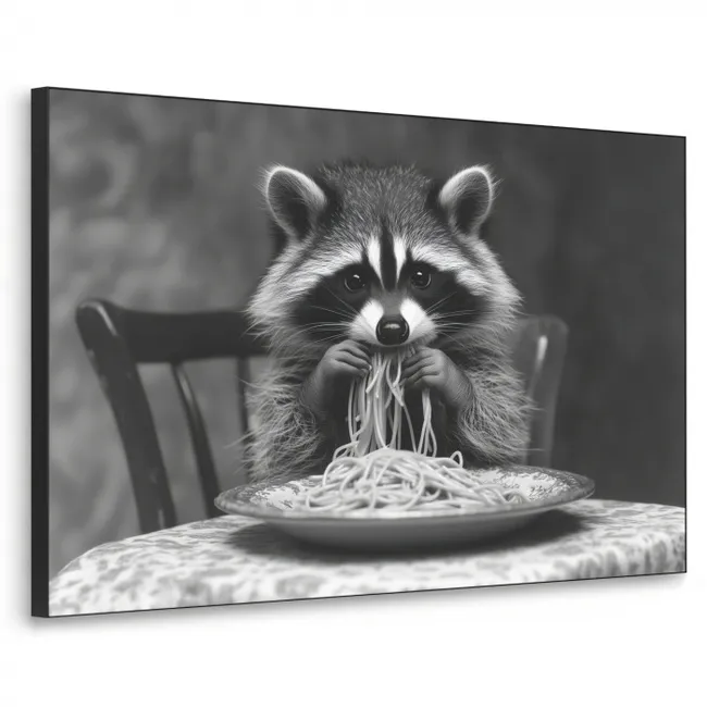 Art Frame - Waschbär - Niedlich - Pasta - Tischtuch - Schwarz - Weiß