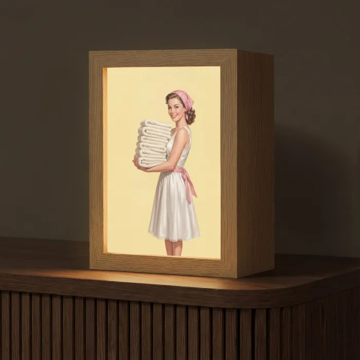 Handdoeken - Vrouw - Jurk - Roze Light Box met kabel (Tafellamp) klein -z3d_website